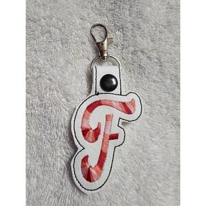 Letter F Keychain Initial Charm Bag Clip Purse Accessory Monogram White Red